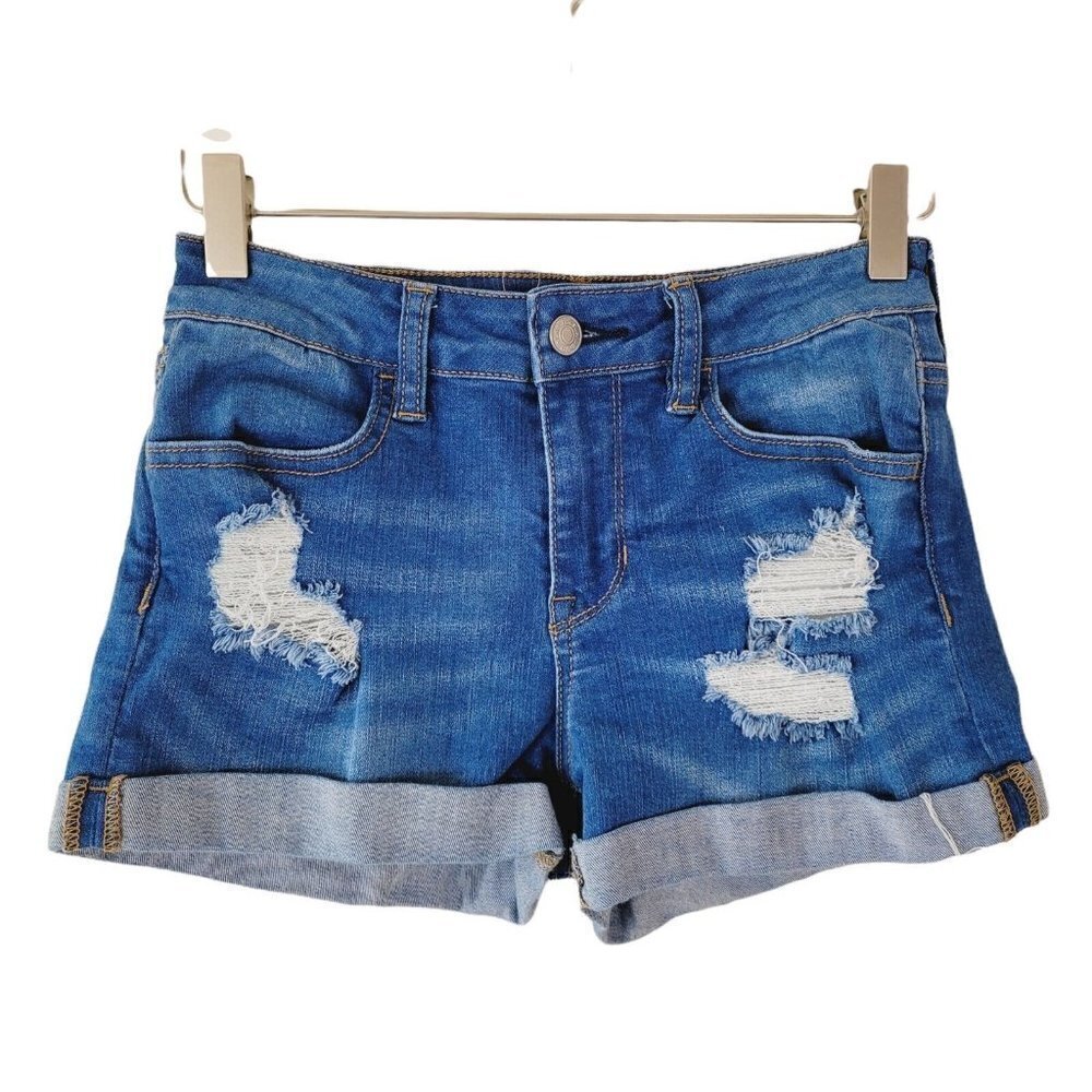 Pacsun Jean Shorts Sz 25 Distressed Cuffed Medium Wash Stretchy Casual Denim